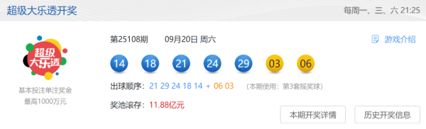 嘉定购彩者凭复式票中得大乐透第25108期基础一等奖